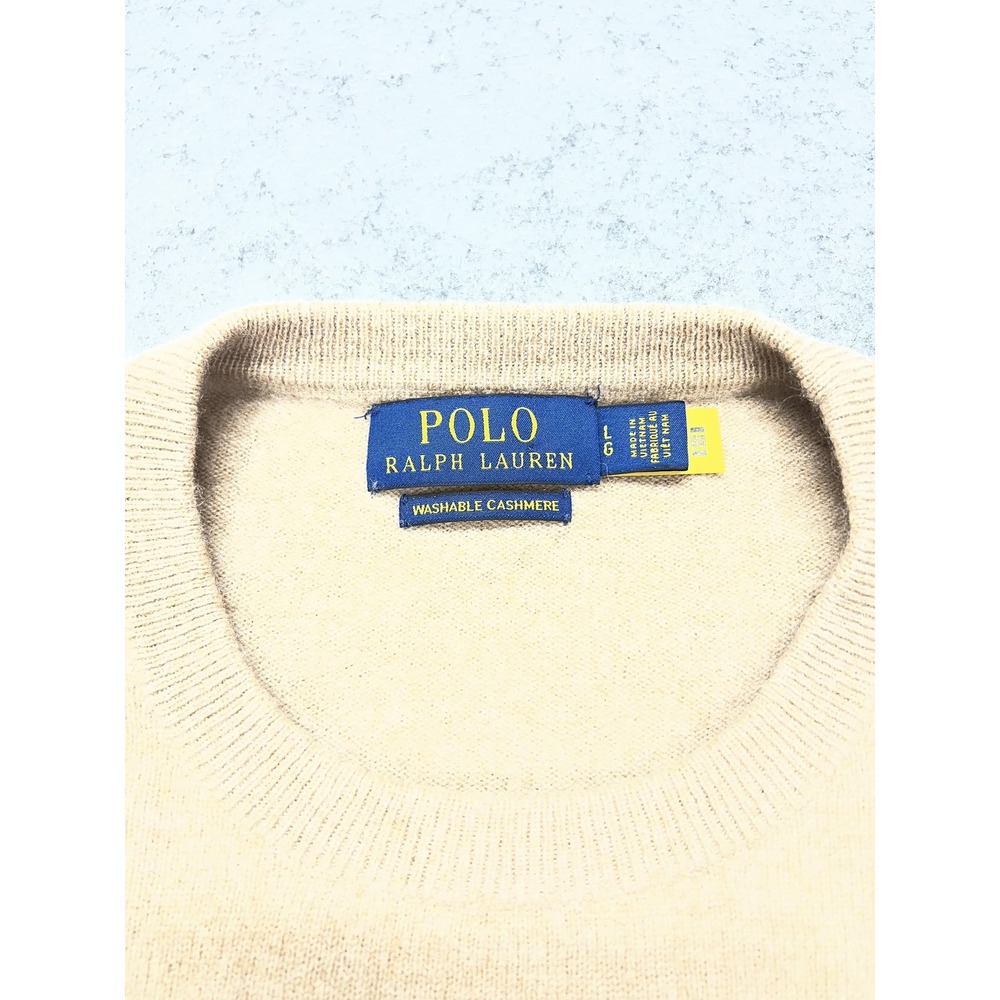Polo Ralph Lauren Sweater Mens Large Beige Washable Cashmere Crew Neck Pullover - Picture 2 of 7